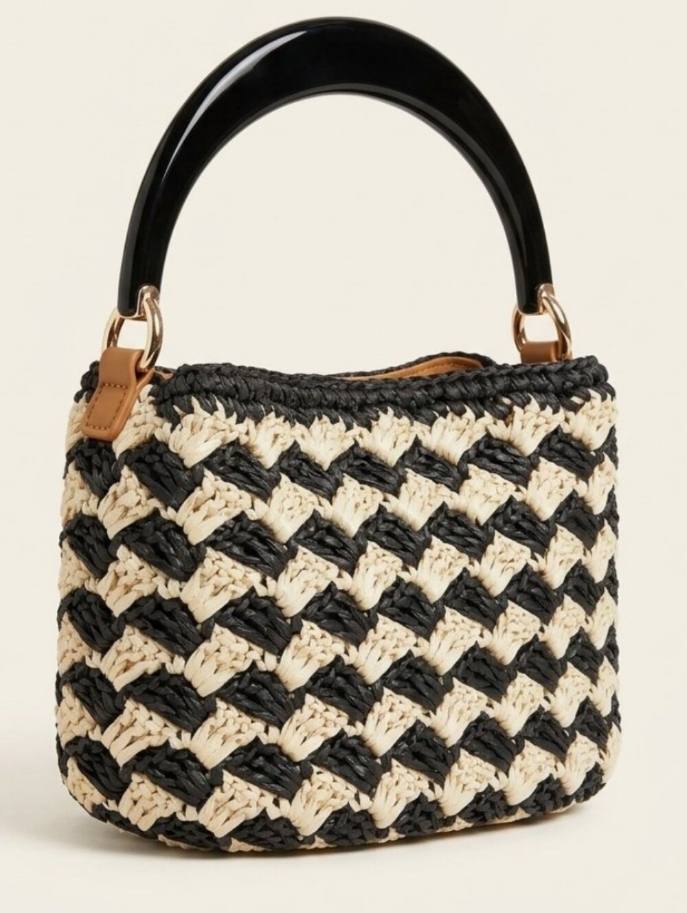 a new day Small Woven Black & Cream Top-Handle Women’s hand Bag